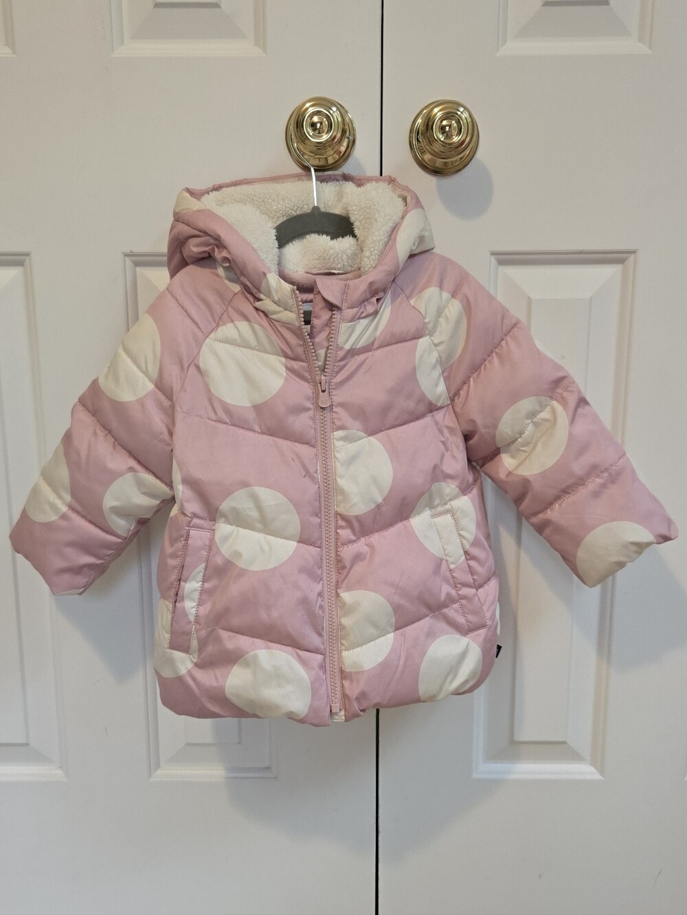 2T Pink Polka Dot Hooded Puffer Coat